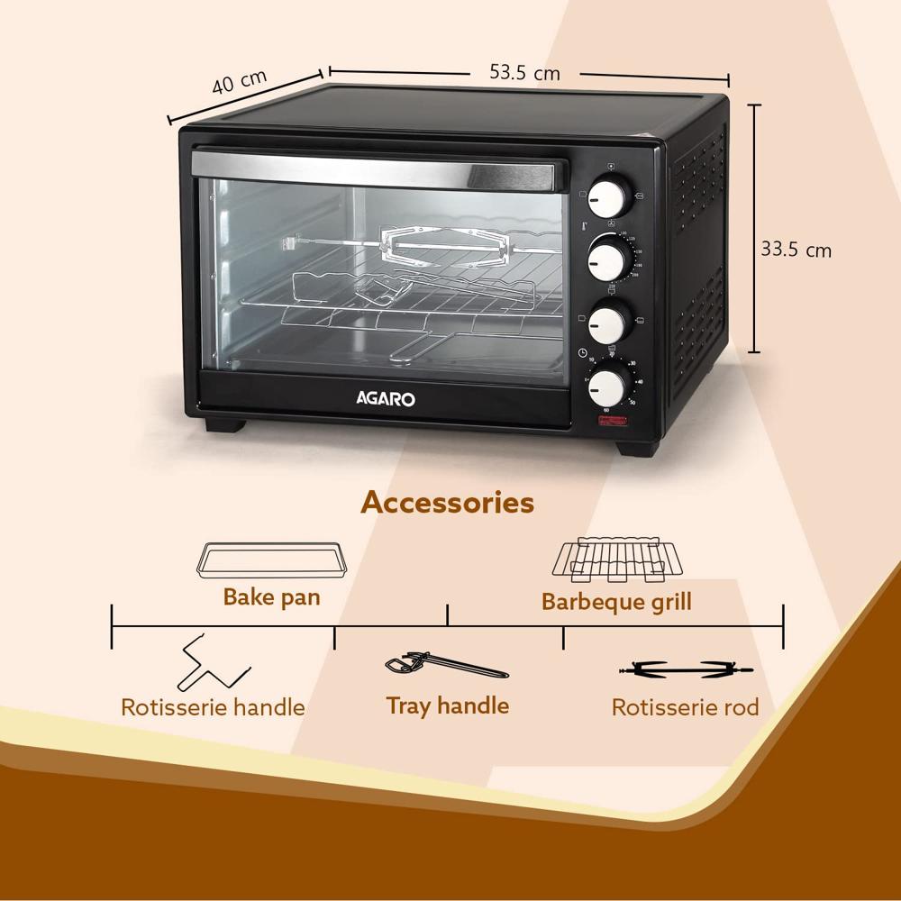 AGARO Marvel 38 Liters Oven Toaster Griller, Motorised Rotisserie and Convection Cake Baking  1600 W (33267)
