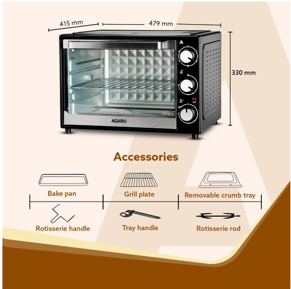 AGARO 40-Litre with Motorised Rotisserie 33394 (Black) 1500 W