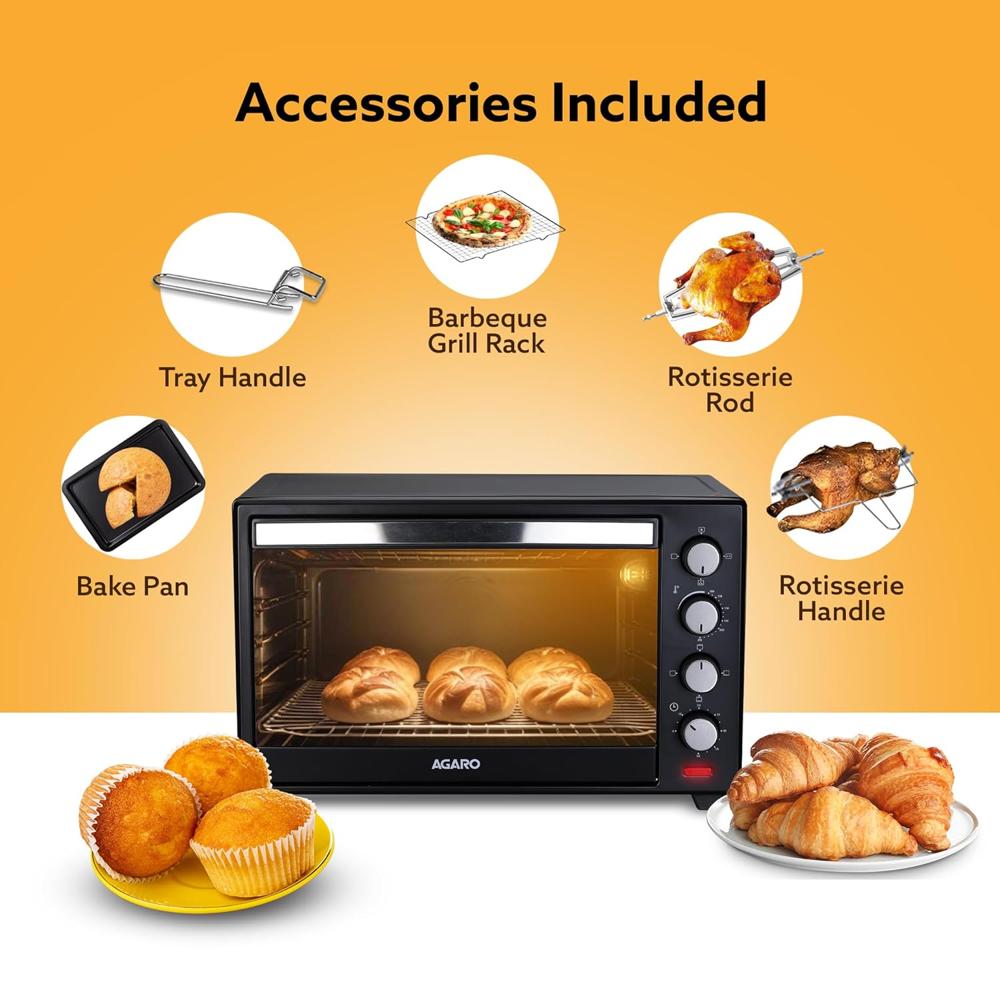 AGARO Marvel 48 Liters Oven Toaster Griller, Motorised Rotisserie and Convection Cake Baking  2000 W (33310)