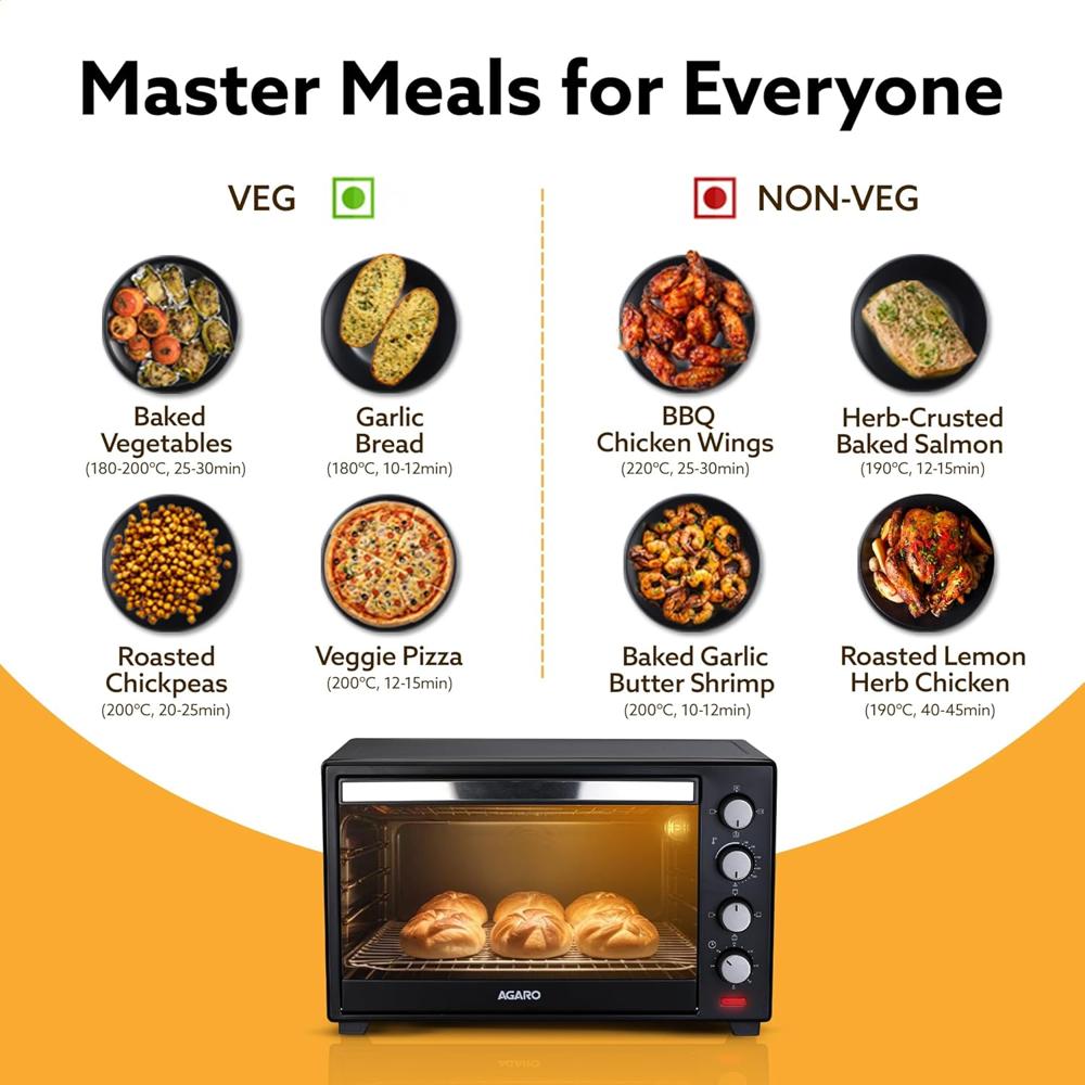 AGARO Marvel 48 Liters Oven Toaster Griller, Motorised Rotisserie and Convection Cake Baking  2000 W (33310)