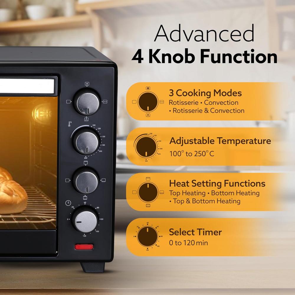 AGARO Marvel 48 Liters Oven Toaster Griller, Motorised Rotisserie and Convection Cake Baking  2000 W (33310)