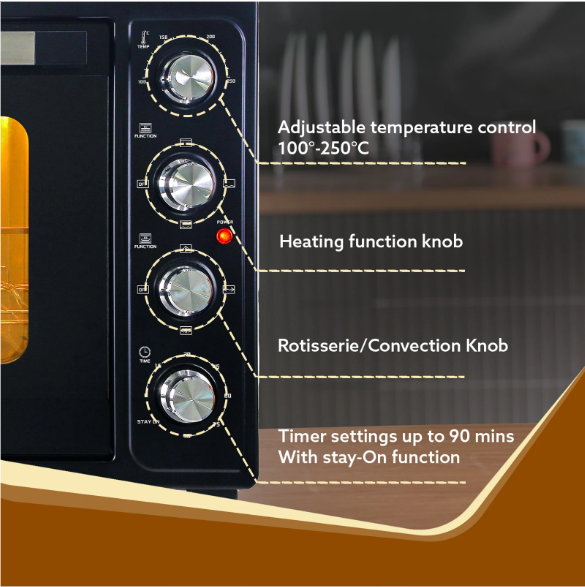 AGARO 60-Litre Royal OTG, Motorised Rotisserie, Convection,3 Heating Modes, (Black) 2000 W ( 33997)