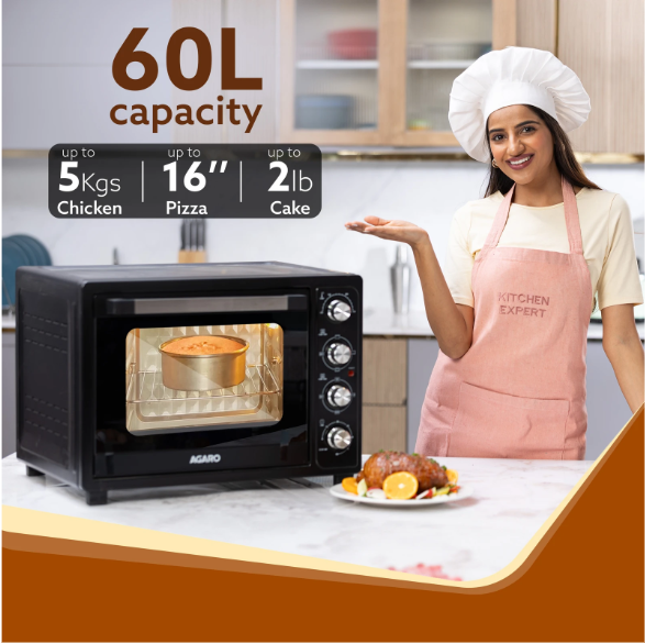 AGARO 60-Litre Royal OTG, Motorised Rotisserie, Convection,3 Heating Modes, (Black) 2000 W ( 33997)