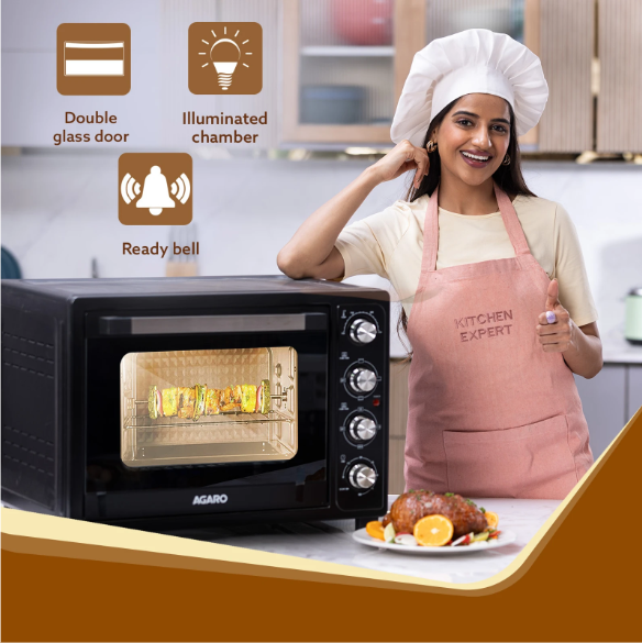 AGARO 60-Litre Royal OTG, Motorised Rotisserie, Convection,3 Heating Modes, (Black) 2000 W ( 33997)