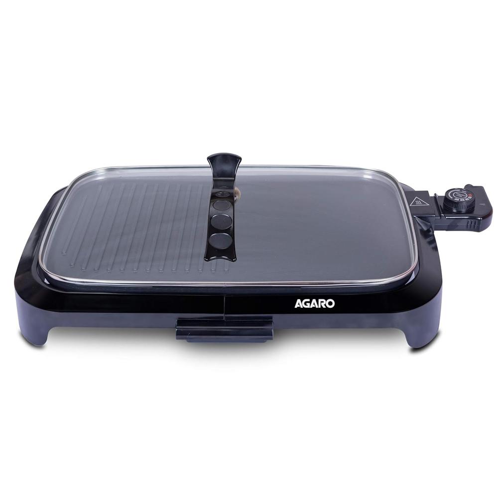 AGARO 1600 Watt Barbeque Griller, Non-Stick, Variable Temperature Control, Toughened Glass Lid (33435)