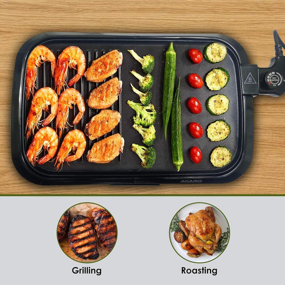 AGARO 1600 Watt Barbeque Griller, Non-Stick, Variable Temperature Control, Toughened Glass Lid (33435)