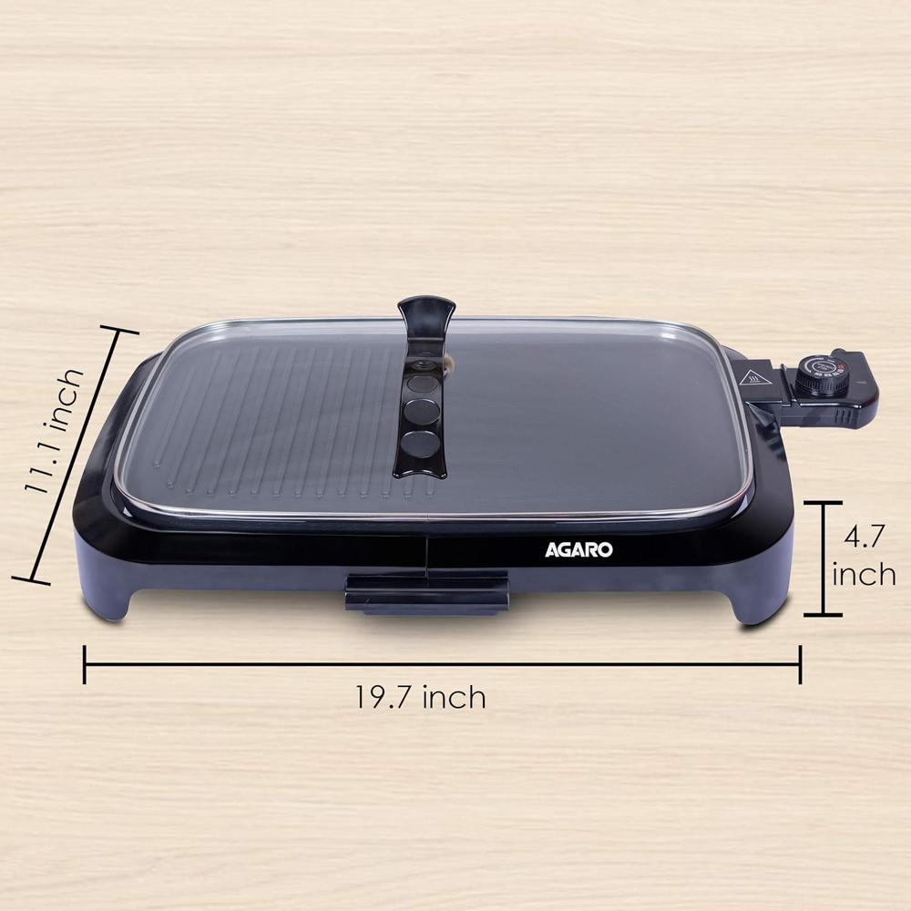 AGARO 1600 Watt Barbeque Griller, Non-Stick, Variable Temperature Control, Toughened Glass Lid (33435)