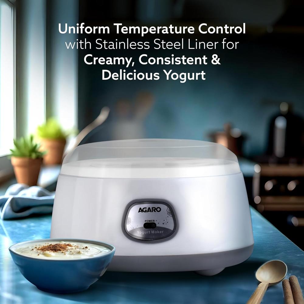 AGARO Classic Portable Yogurt Maker Machine for Home, 1.2L, Electric Probiotic Curd Maker with Auto (33603)