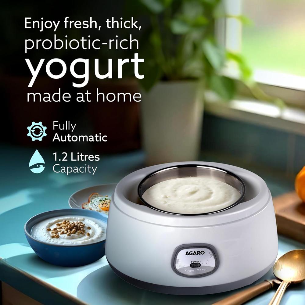 AGARO Classic Portable Yogurt Maker Machine for Home, 1.2L, Electric Probiotic Curd Maker with Auto (33603)