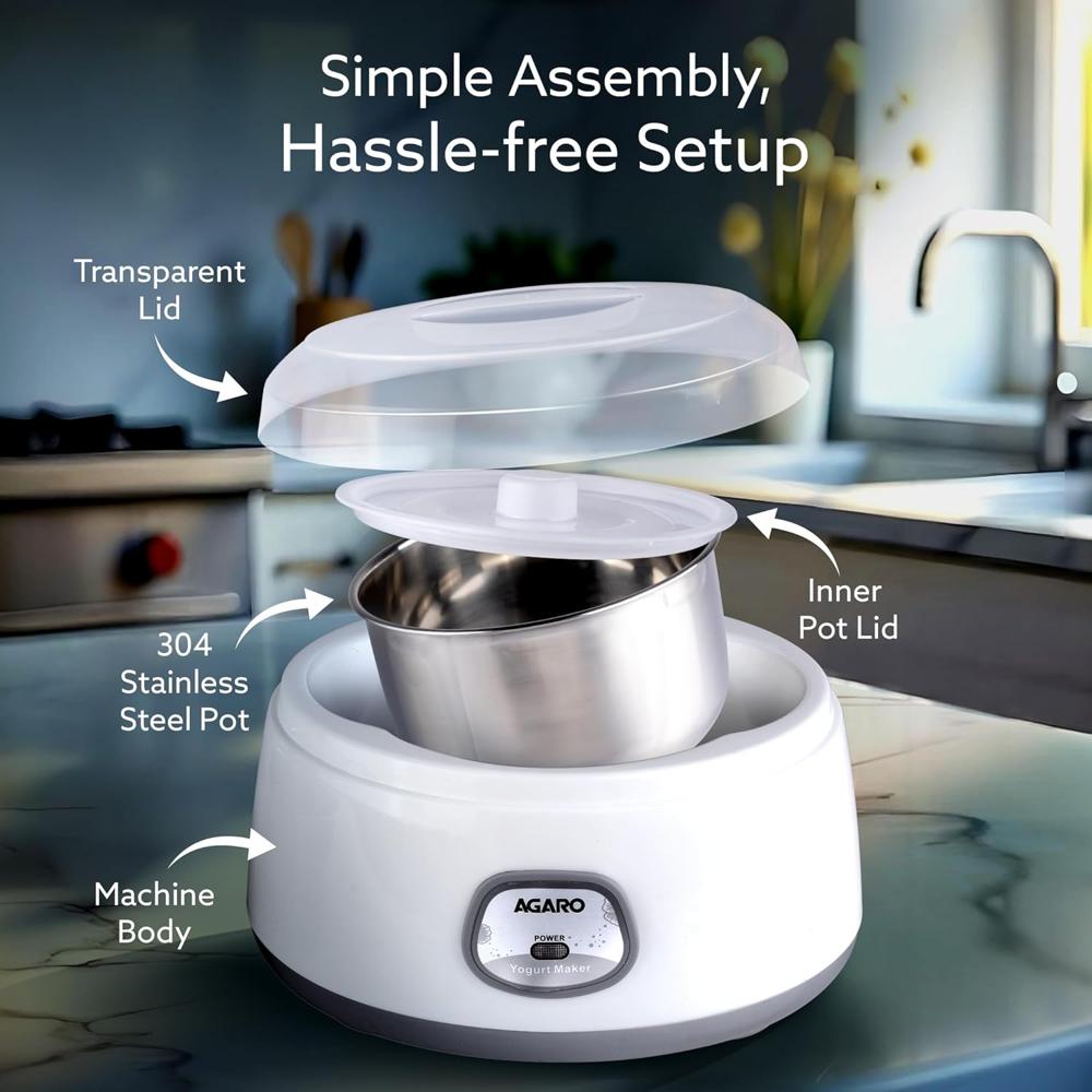 AGARO Classic Portable Yogurt Maker Machine for Home, 1.2L, Electric Probiotic Curd Maker with Auto (33603)
