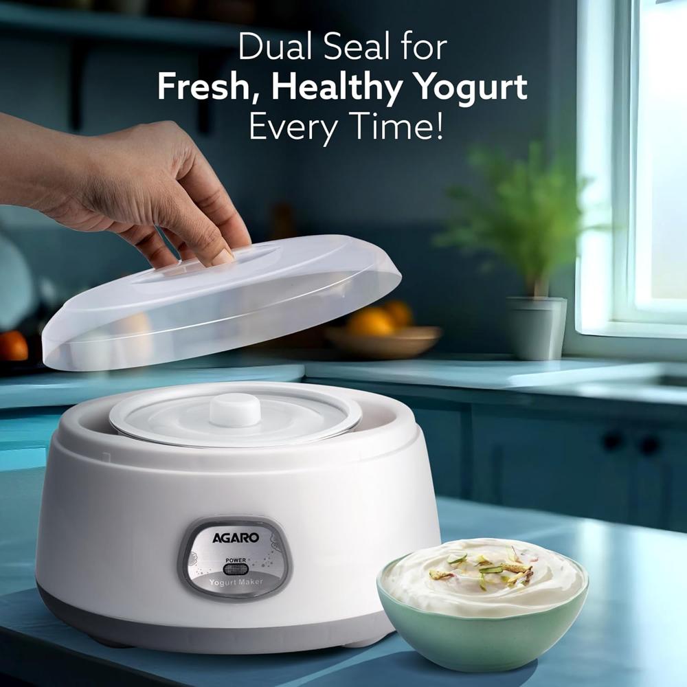 AGARO Classic Portable Yogurt Maker Machine for Home, 1.2L, Electric Probiotic Curd Maker with Auto (33603)
