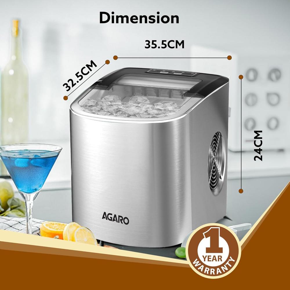 AGARO Regency Ice Maker, Portable Ice Maker, 2.2L water Tank, 9 Pcs Ice Cube at a time(34197)