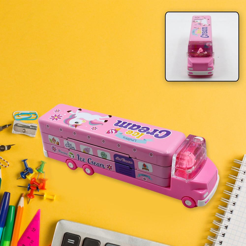 Double Decker Magic Truck Compass Multi Level Metal Pencil Case - Color: Mix