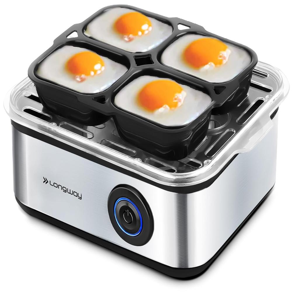 Longway LWEB04 500 Watt Stainless Steel Egg Boiler/Cooker for Steaming, Cooking & Boiling (Silver, 4 Eggs) 33761