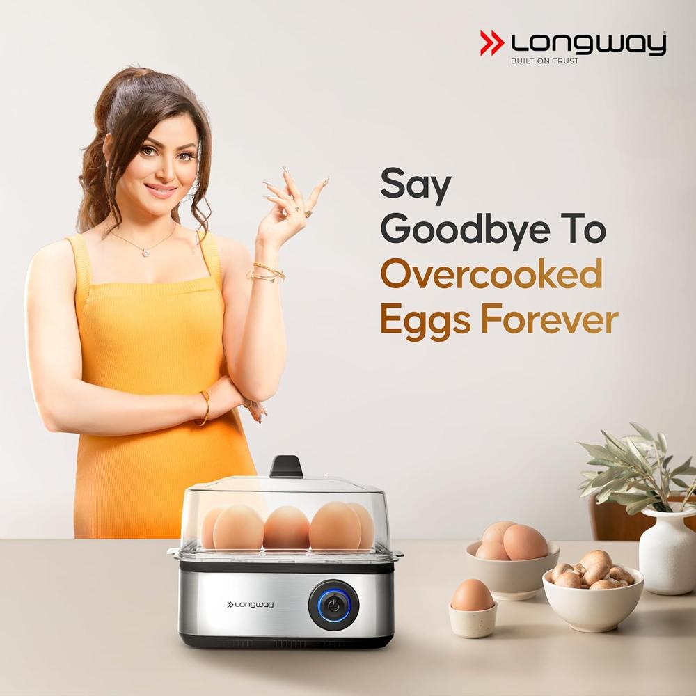 Longway LWEB04 500 Watt Stainless Steel Egg Boiler/Cooker for Steaming, Cooking & Boiling (Silver, 4 Eggs) 33761