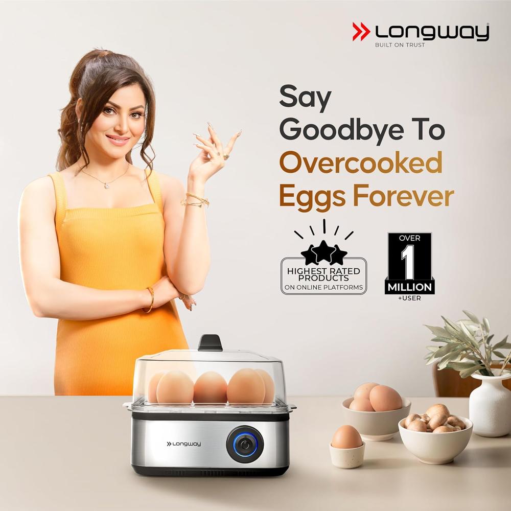 Longway LWEB04 500 Watt Stainless Steel Egg Boiler/Cooker for Steaming, Cooking & Boiling (Silver, 4 Eggs) 33761
