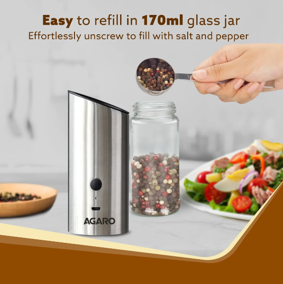 AGARO Gravity 170ml Mixer Grinder (Gravity Salt & Pepper Automatic Grinder 1 Jar | Silver (33991)