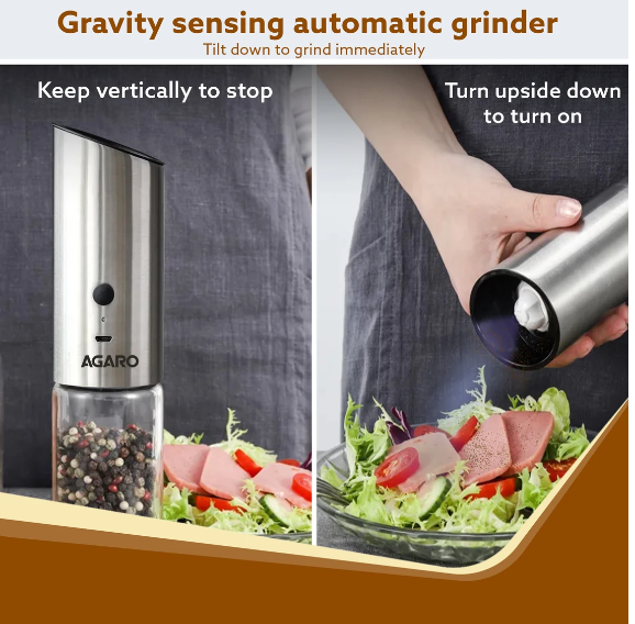 AGARO Gravity 170ml Mixer Grinder (Gravity Salt & Pepper Automatic Grinder 1 Jar | Silver (33991)