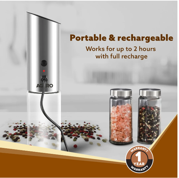 AGARO Gravity 170ml Mixer Grinder (Gravity Salt & Pepper Automatic Grinder 1 Jar | Silver (33991)