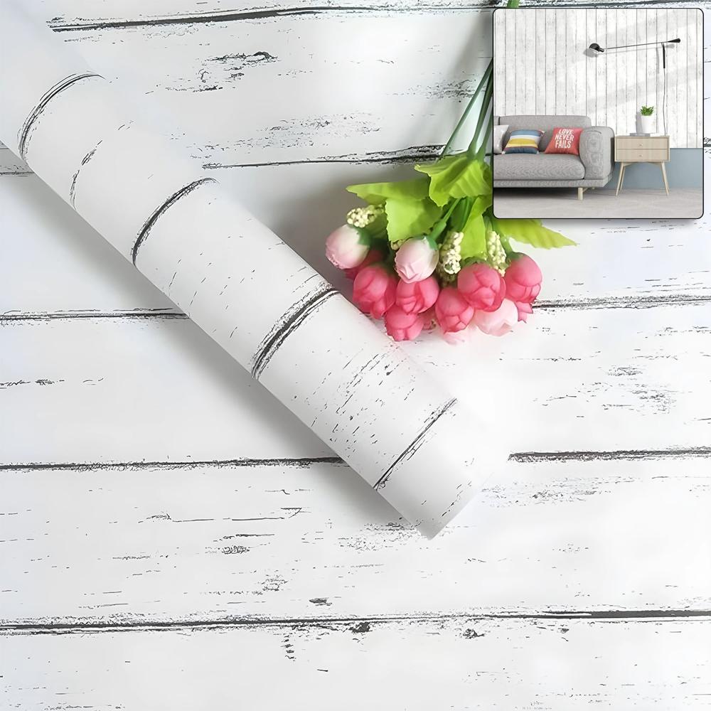 White Wood Grain Self-Adhesive Wallpaper 45 Cm X 10 Meter (1 Pc) - Color: Mix