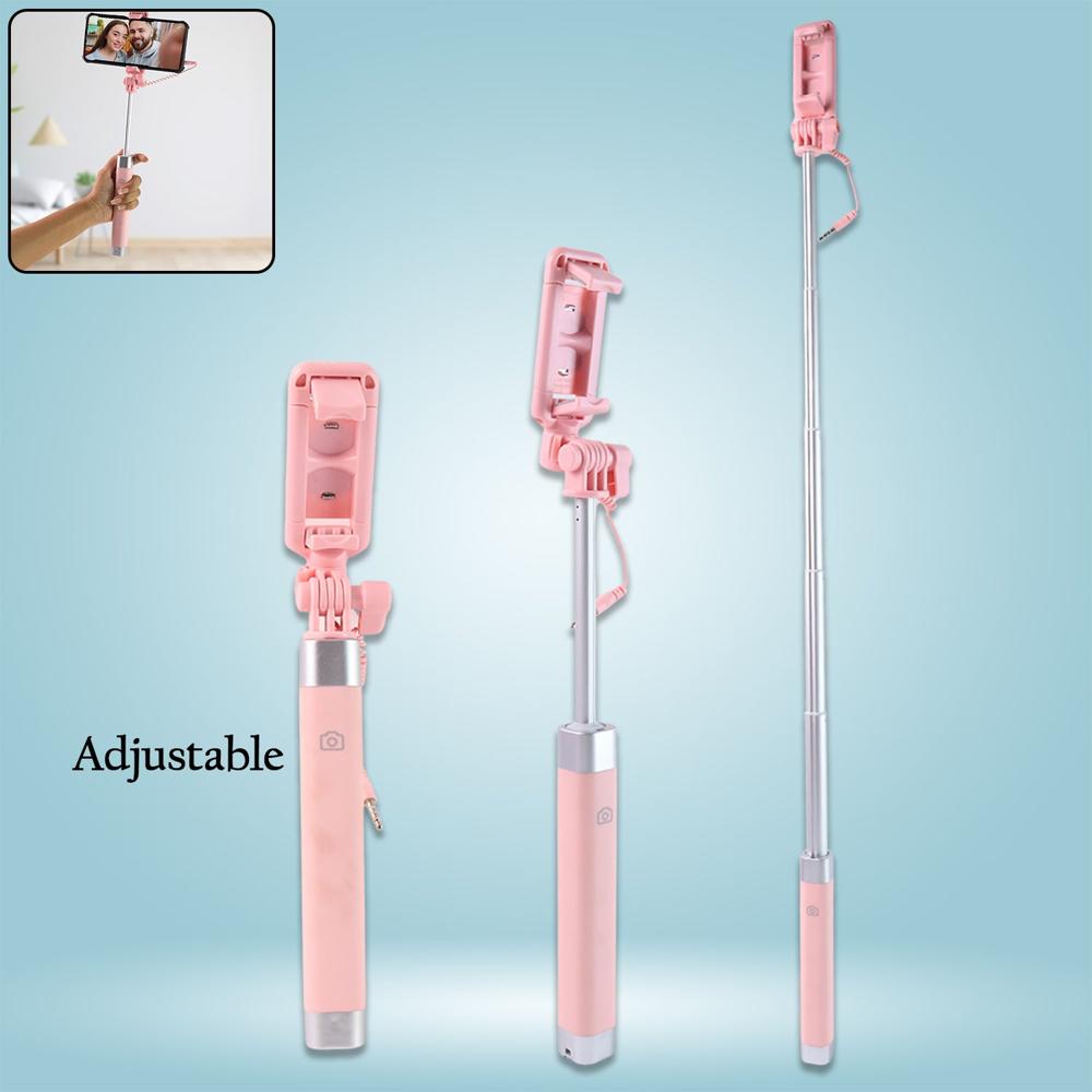 Wired Selfie Stick with Rearview Mirror & Built-In Shutter Button (1 Pc)