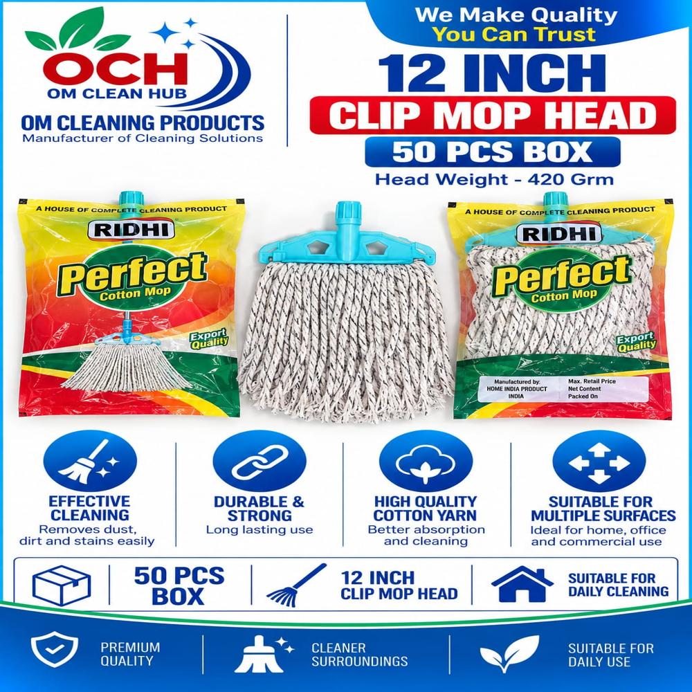 12 Inch Clip Mop Head - Features: Durable