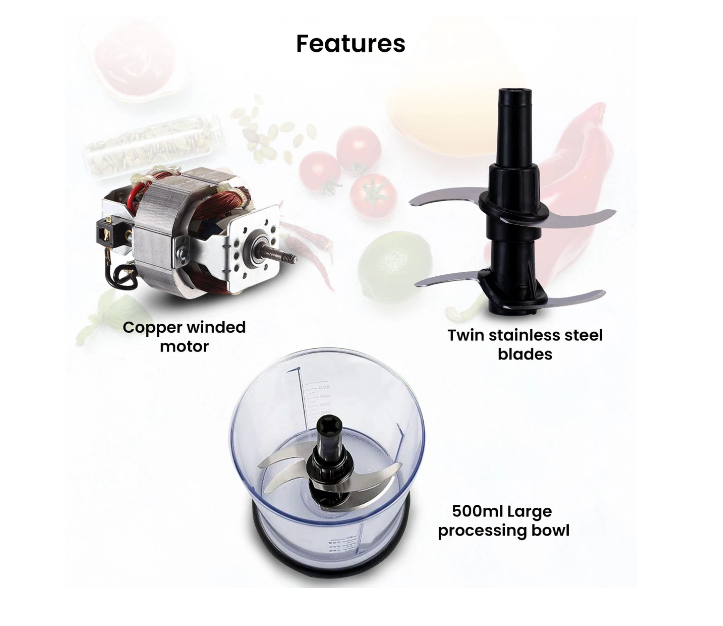 AGARO Elegant Electric 400W Vegetable Chopper, 500 Ml, 100% Copper Winded Motor, Electric Vegetable & Fruit Chopper (1 Vegetable Chopper)(33712)