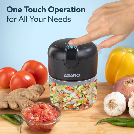 AGARO Elite Rechargeable Mini Electric Chopper, 250 Ml, One Touch Operation Electric Vegetable & Fruit Chopper 1 Vegetable Chopper 800 W (34036)