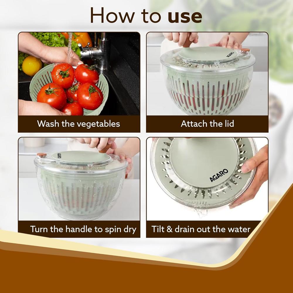 AGARO Elite Salad Spinner, 5L, Vegetable Cleaner & Dryer, Removes Excess Water & Pesticides, Cleans Vegetables Thoroughly (34149)