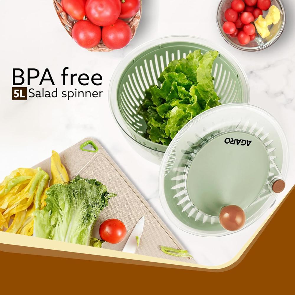 AGARO Elite Salad Spinner, 5L, Vegetable Cleaner & Dryer, Removes Excess Water & Pesticides, Cleans Vegetables Thoroughly (34149)