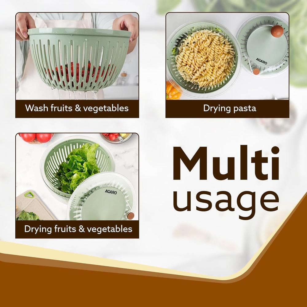 AGARO Elite Salad Spinner, 5L, Vegetable Cleaner & Dryer, Removes Excess Water & Pesticides, Cleans Vegetables Thoroughly (34149)