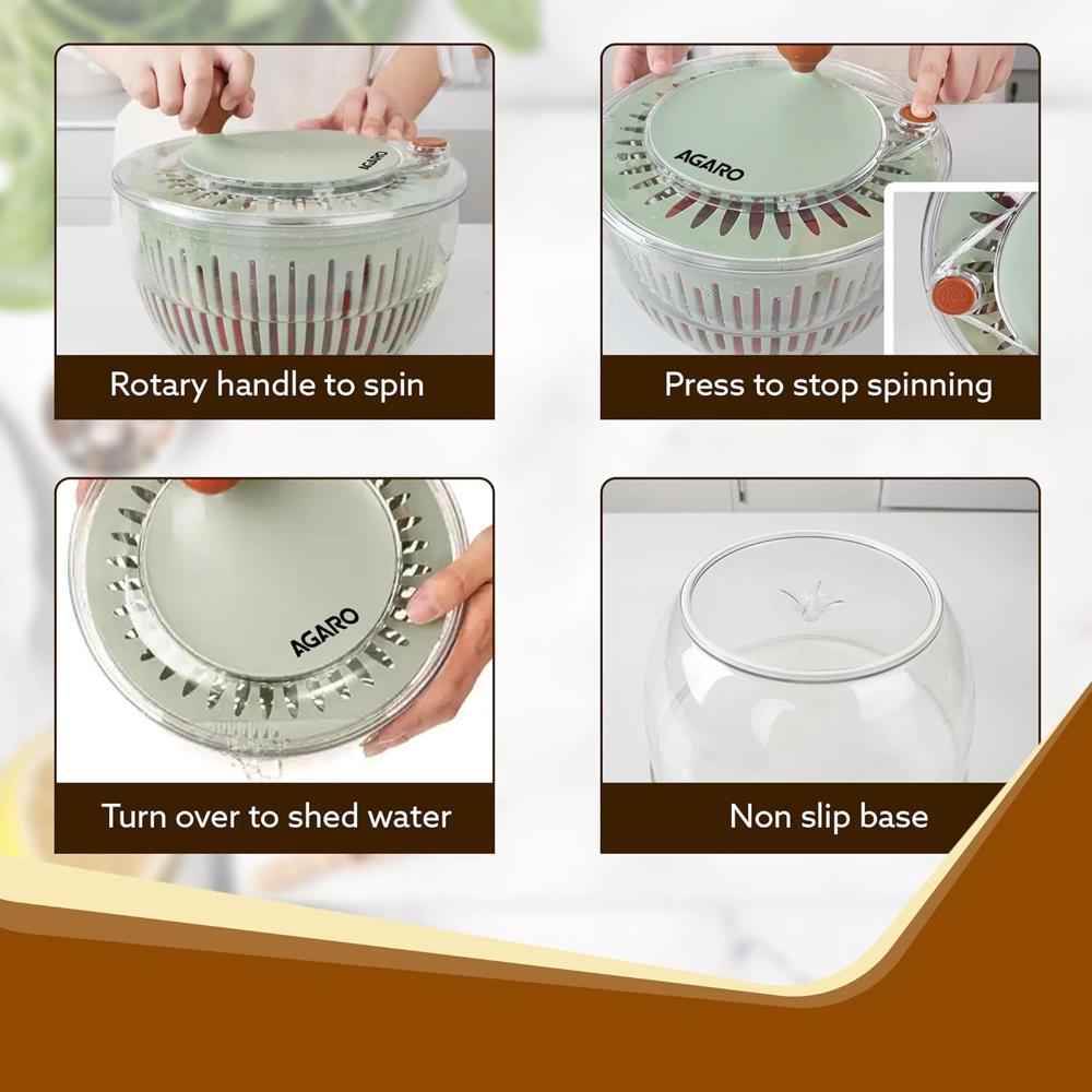 AGARO Elite Salad Spinner, 5L, Vegetable Cleaner & Dryer, Removes Excess Water & Pesticides, Cleans Vegetables Thoroughly (34149)