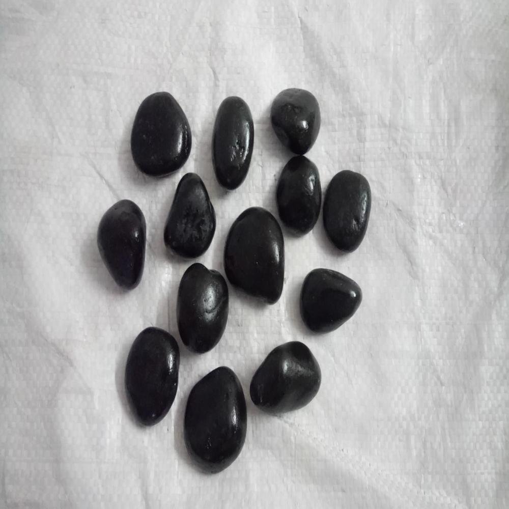 Semi Polished Natural black Pebble Stone Waterproof for Garden Landcsaping