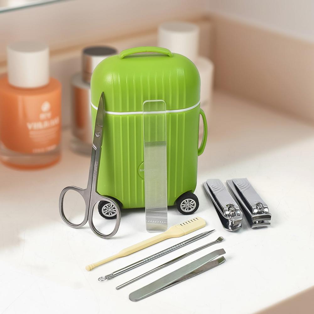 Manicure & Pedicure Kit  8 Pc Grooming Set With 4-wheel Suitcase Trolley - Color: Mix