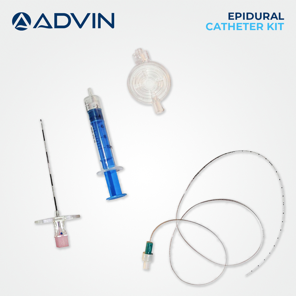 Epidural Injection Kit - Medical Grade Plastic & Stainless Steel, Standard Size, Transparent/blue | Tuohy Needle, Flexible Catheter, Sterile Single-use