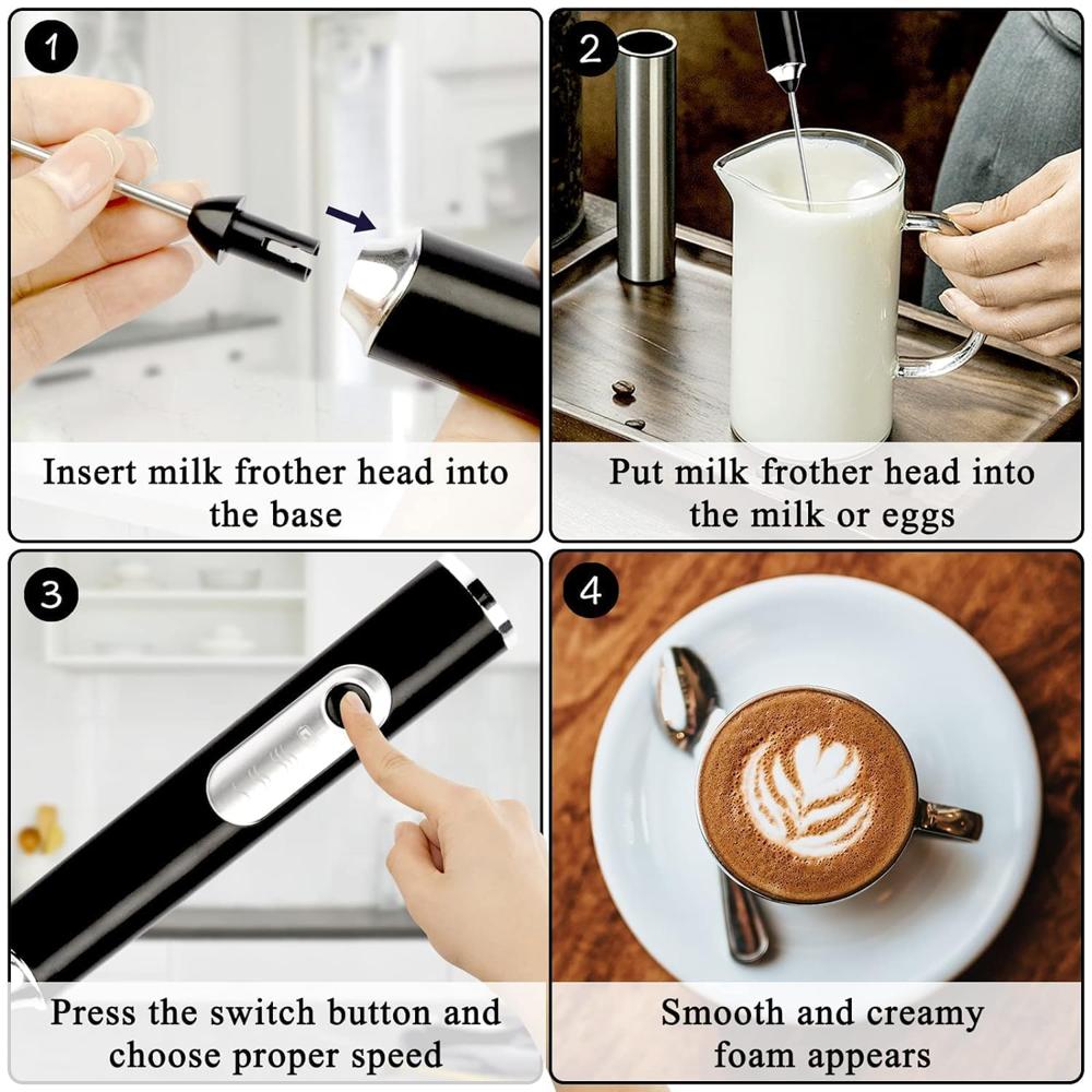 Rechargeable Handheld Milk Frother - 3-Speed Electric Foam Maker for Coffee with 2 Whisks and Coffee Decoration Tool, ( 34052)