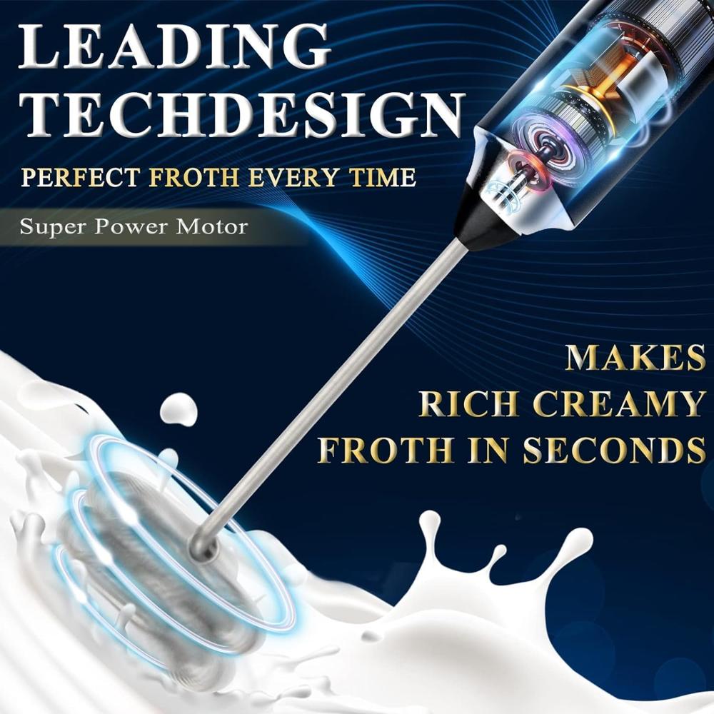 Rechargeable Handheld Milk Frother - 3-Speed Electric Foam Maker for Coffee with 2 Whisks and Coffee Decoration Tool, ( 34052)