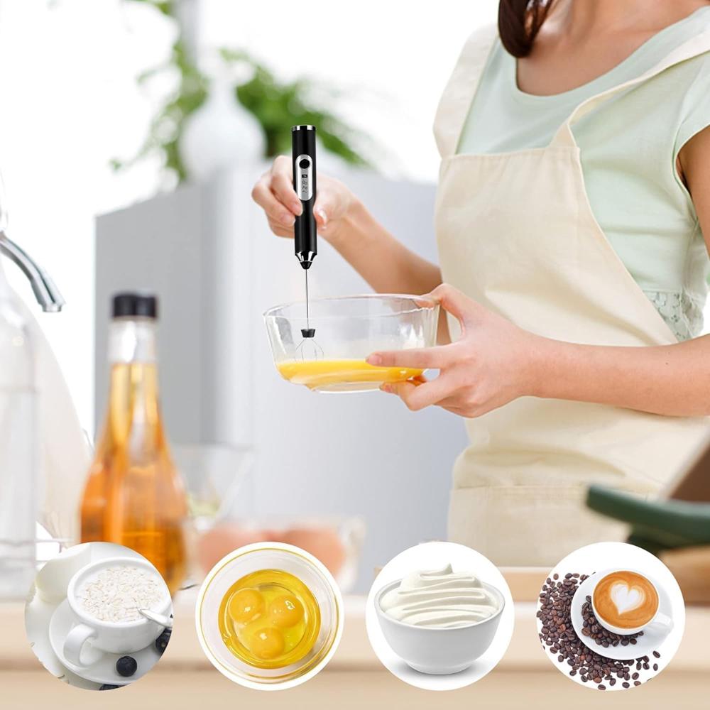 Rechargeable Handheld Milk Frother - 3-Speed Electric Foam Maker for Coffee with 2 Whisks and Coffee Decoration Tool, ( 34052)