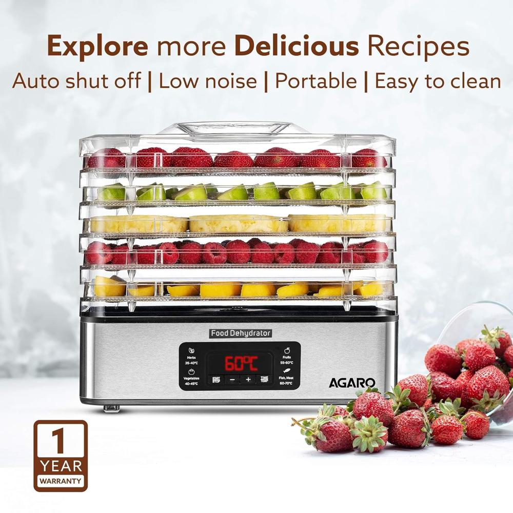 AGARO Regal Food Dehydrator, 5 Stackable Stainless Steel Trays, Digital Adjustable Timer  (34061)