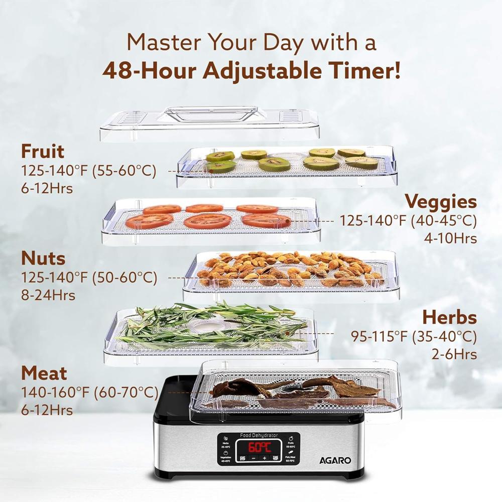 AGARO Regal Food Dehydrator, 5 Stackable Stainless Steel Trays, Digital Adjustable Timer  (34061)