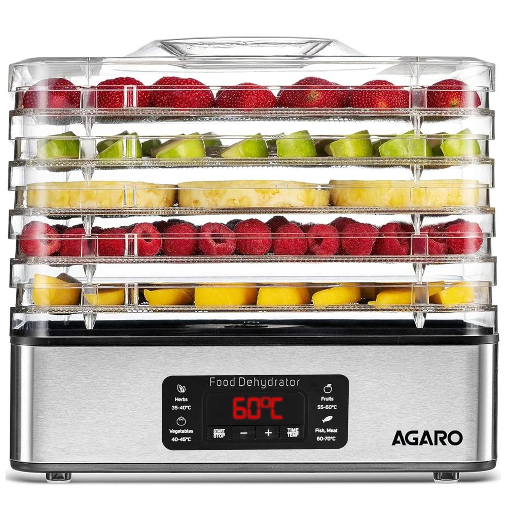 AGARO Regal Food Dehydrator, 5 Stackable Stainless Steel Trays, Digital Adjustable Timer  (34061)