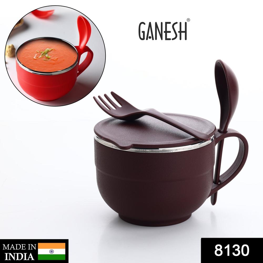 Noodles And Soup Bowl With Spoon Holder Stainless Steel Bowl Spoon Set - Color: Mix
