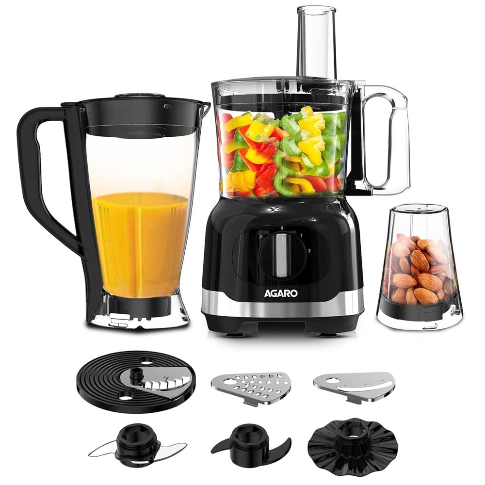 AGARO Grand Food Processor, Multi-functional Chopper, Grinder, Slicer, Shredder, Blender, 1000W (34138)