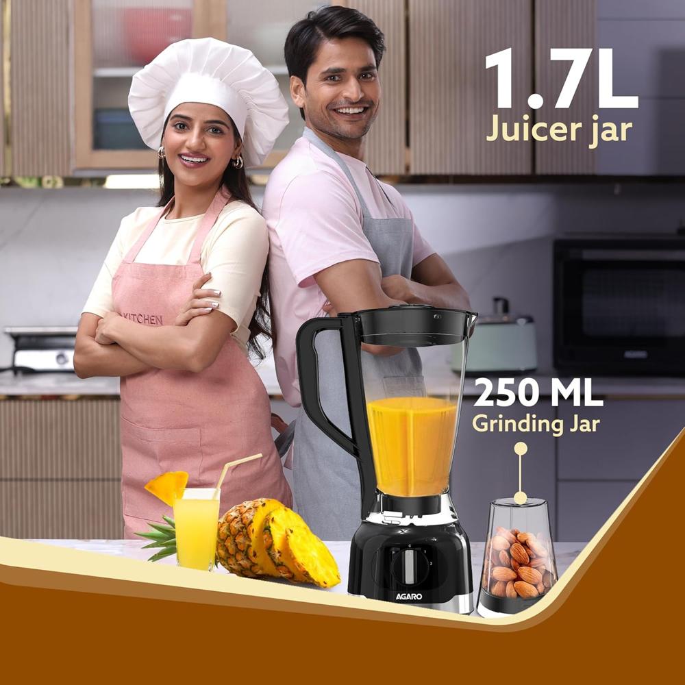 AGARO Grand Food Processor, Multi-functional Chopper, Grinder, Slicer, Shredder, Blender, 1000W (34138)
