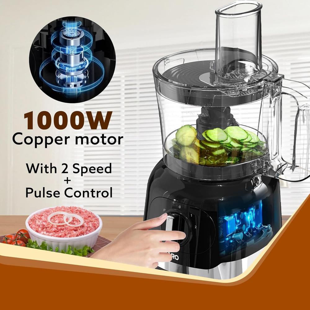 AGARO Grand Food Processor, Multi-functional Chopper, Grinder, Slicer, Shredder, Blender, 1000W (34138)