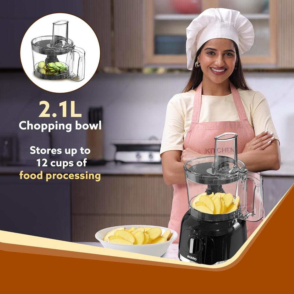 AGARO Grand Food Processor, Multi-functional Chopper, Grinder, Slicer, Shredder, Blender, 1000W (34138)