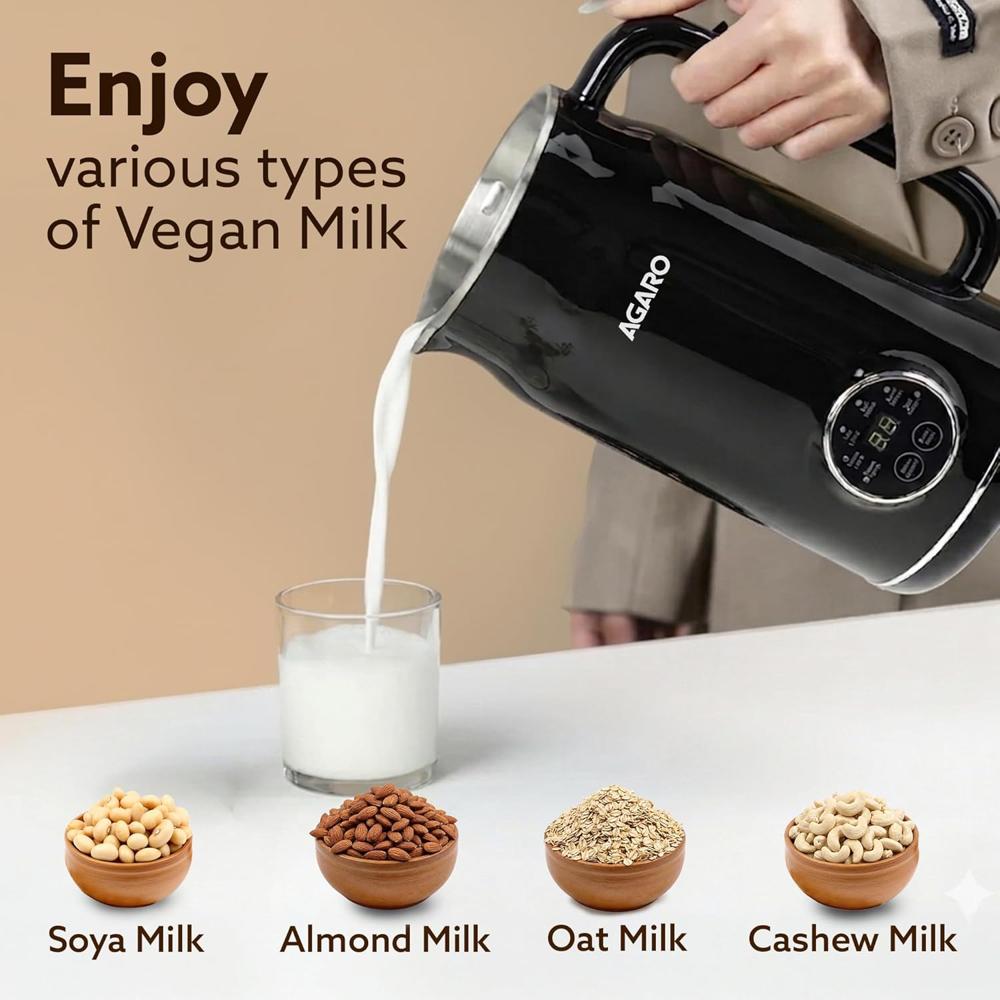 AGARO Regency Automatic Nut Milk Maker, Vegan Milk Machine, Make Vegan Milk From Nuts 600 W (34122)