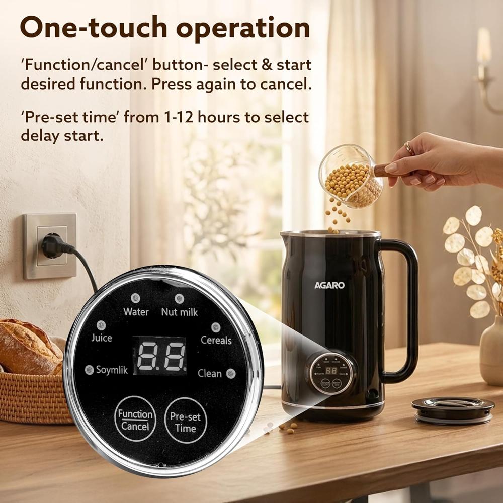 AGARO Regency Automatic Nut Milk Maker, Vegan Milk Machine, Make Vegan Milk From Nuts 600 W (34122)