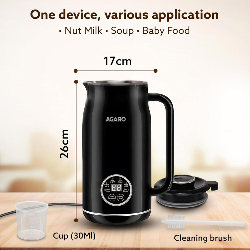 AGARO Regency Automatic Nut Milk Maker, Vegan Milk Machine, Make Vegan Milk From Nuts 600 W (34122)