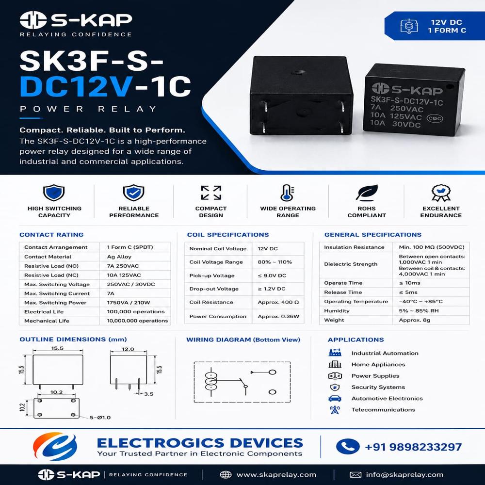 SK3F-S-DC12V 1CO Sugarcube Relay